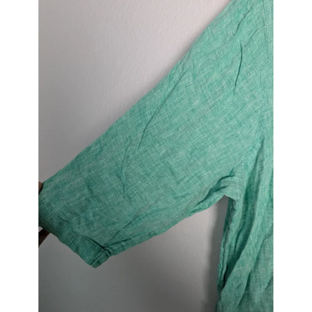 Tahari Womens Tunic Blouse 2X Green 100% Linen V-Neck 3/4 Sleeve Ruffle - Picture 5 of 8